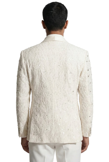 White Embellished Tuxedo Set