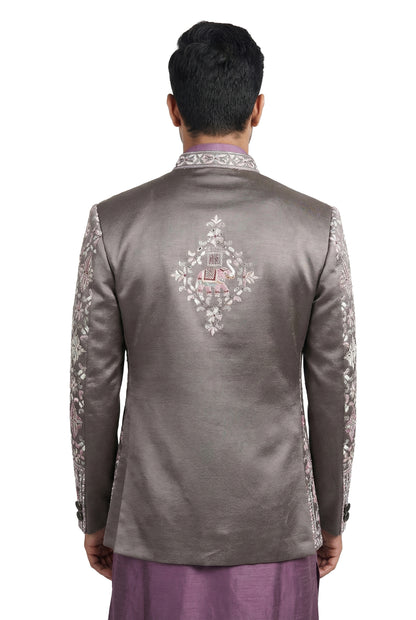 Purple Embroidered Open-Style Jacket Set
