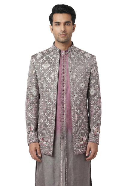 Purple Embroidered Open-Style Jacket Set