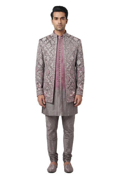 Purple Embroidered Open-Style Jacket Set
