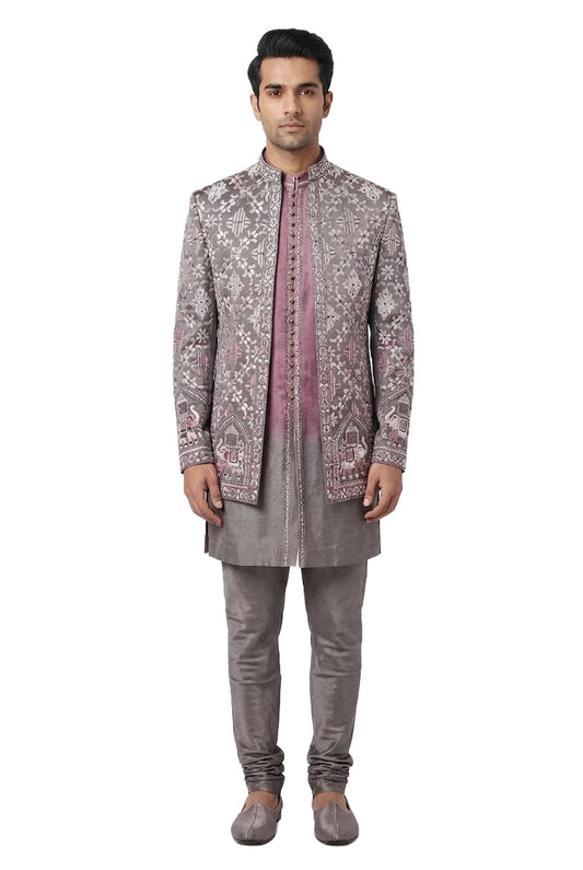 Purple Embroidered Open-Style Jacket Set