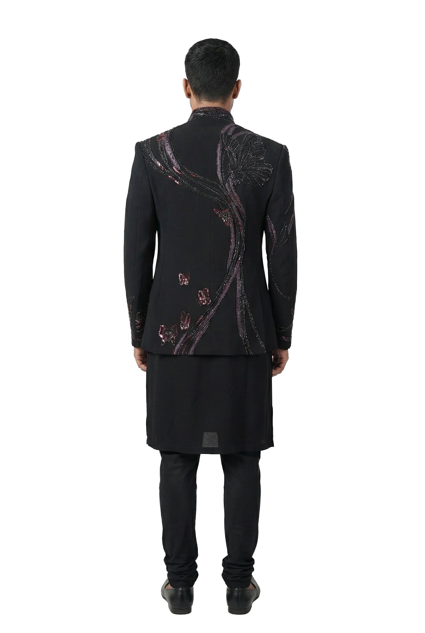 Black Gem-Embellished Open-Style Jacket Set