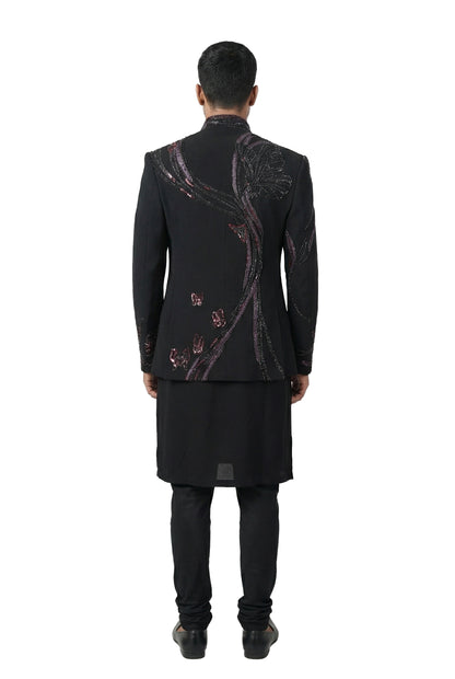 Black Gem-Embellished Open-Style Jacket Set