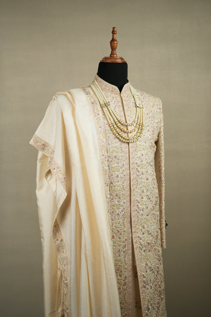 Ivory Pastel Embroidered Sherwani