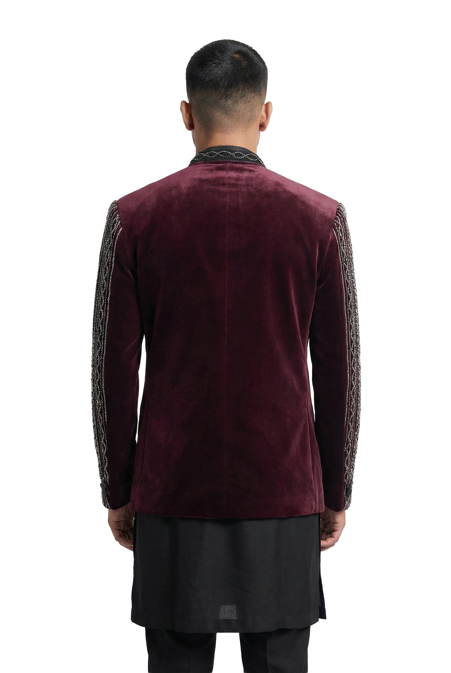 Maroon Gem-Encrusted Open-Style Jacket Set