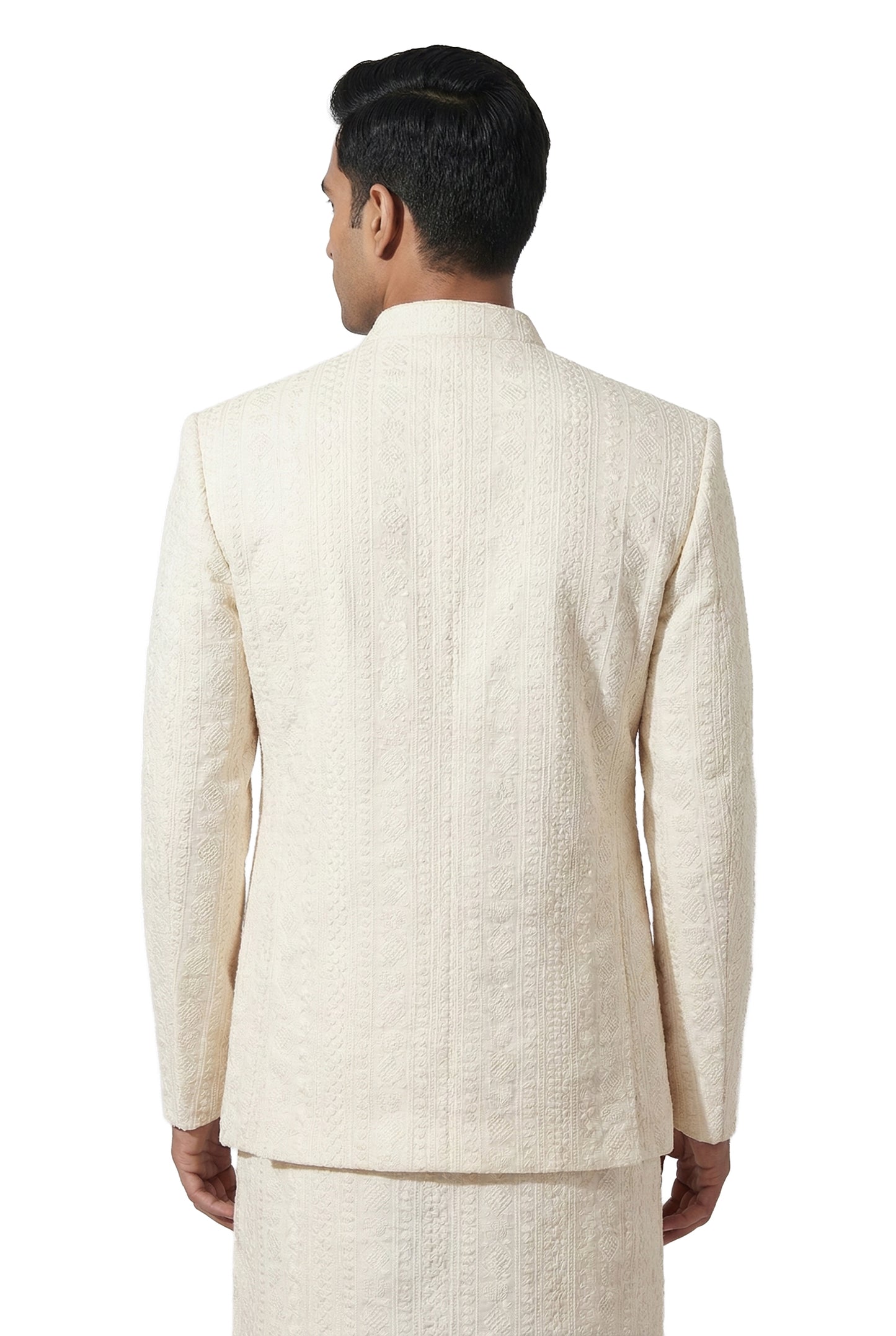 Ivory Textured Embroidered Open-Style Jacket Set