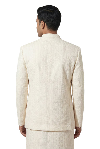 Ivory Textured Embroidered Open-Style Jacket Set