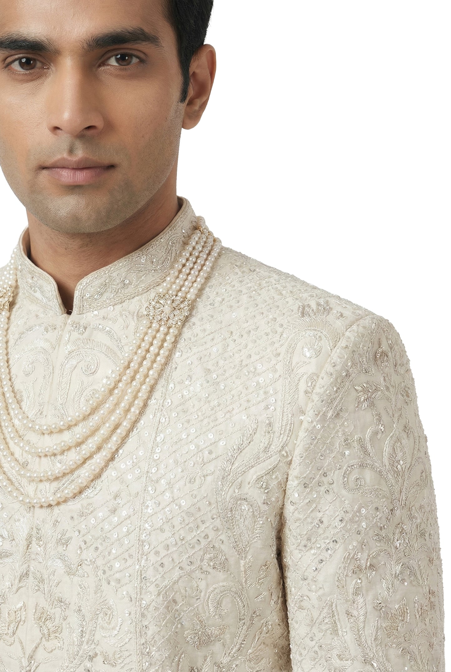 Ivory Hand-Embroidered Sherwani