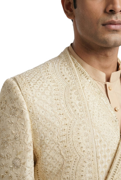 Ivory Layered Hand-Embroidered Sherwani