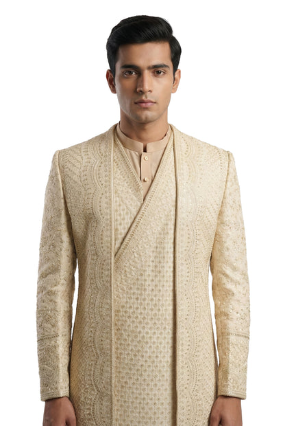 Ivory Layered Hand-Embroidered Sherwani