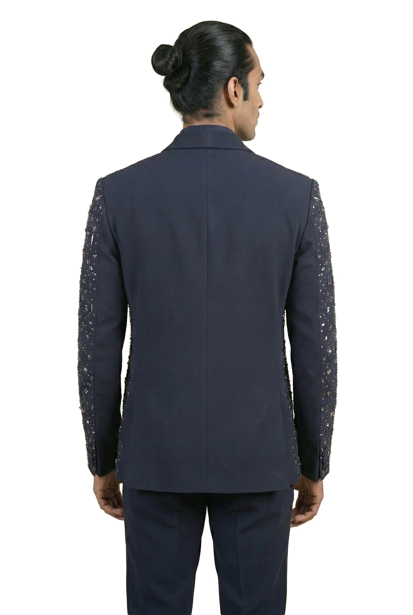 Navy Blue Gem-Embellished Tuxedo Set