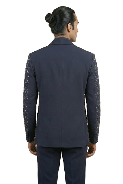 Navy Blue Gem-Embellished Tuxedo Set