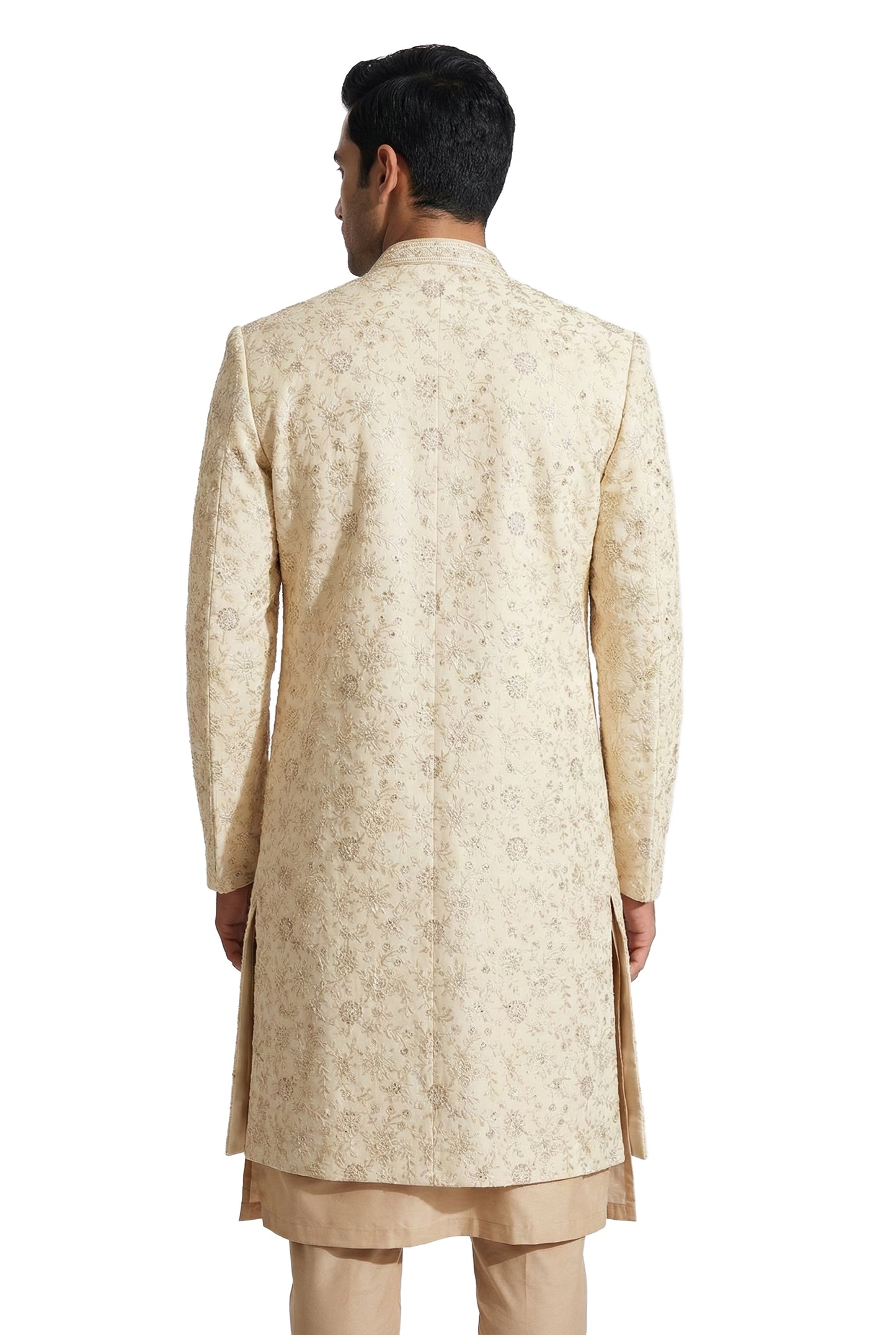 Ivory Layered Hand-Embroidered Sherwani