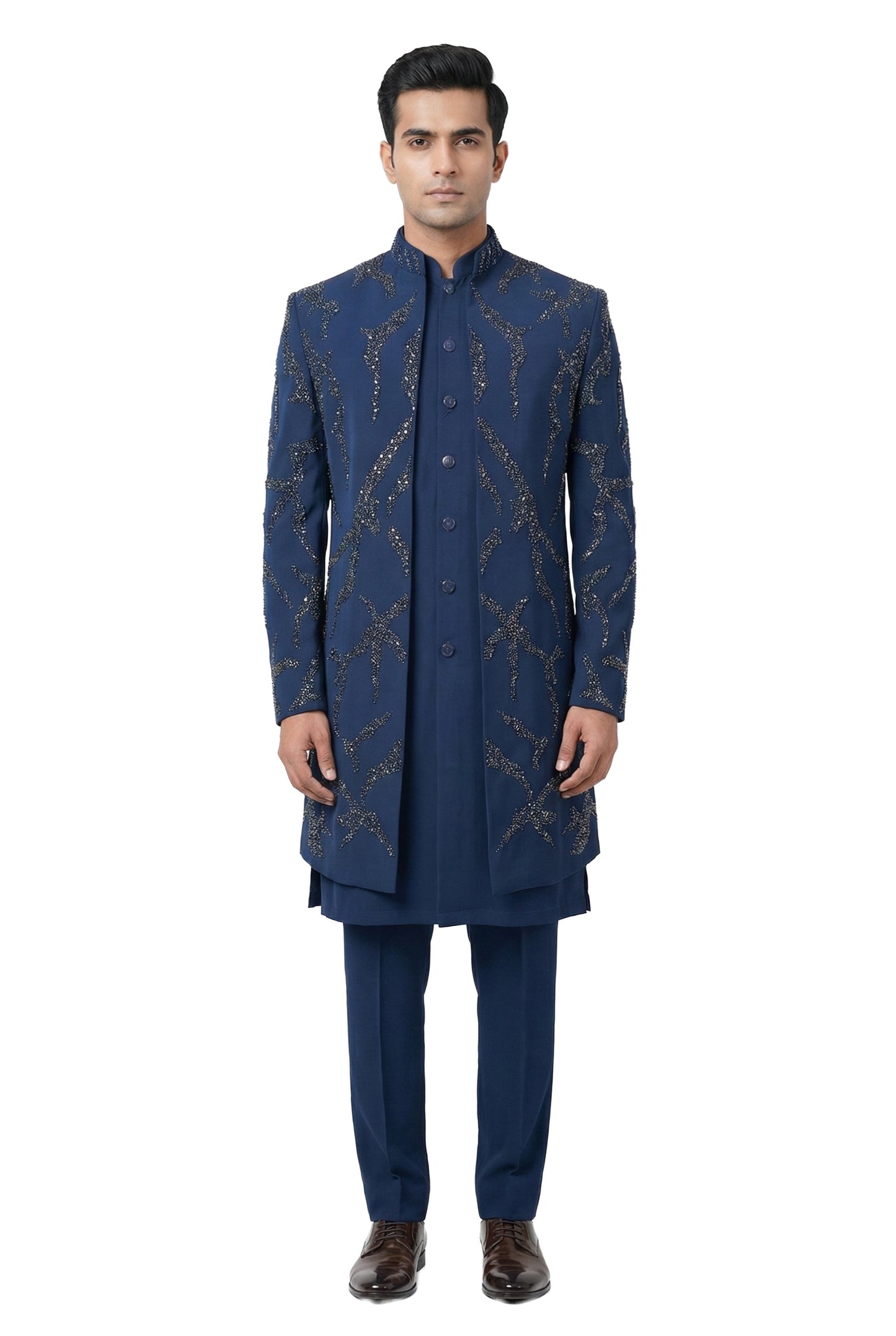 Navy Blue Indo-Western Jacket Set