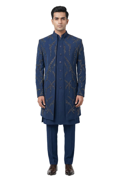 Navy Blue Indo-Western Jacket Set