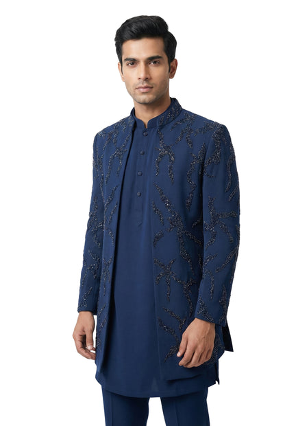 Navy Blue Indo-Western Jacket Set