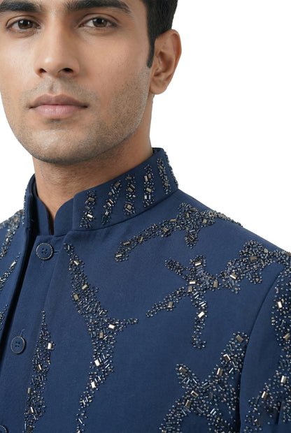 Navy Blue Indo-Western Jacket Set
