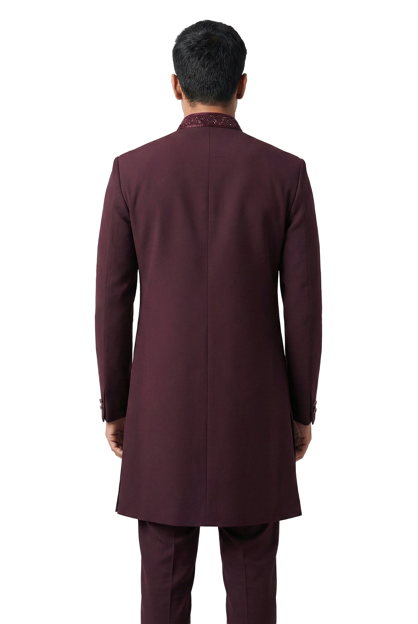Wine Peacock Embroidered Indo-Western
