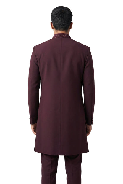 Wine Peacock Embroidered Indo-Western