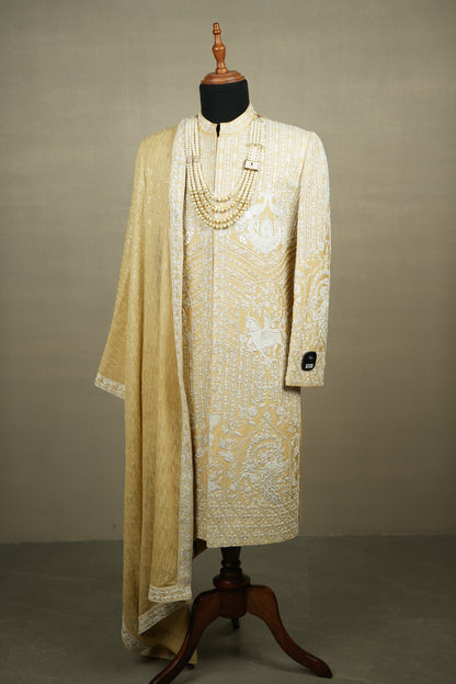 Gold Hand-Embroidered Sherwani