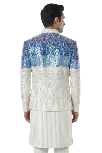 Ivory & Cobalt Embellished Indo-Western Jacket Set