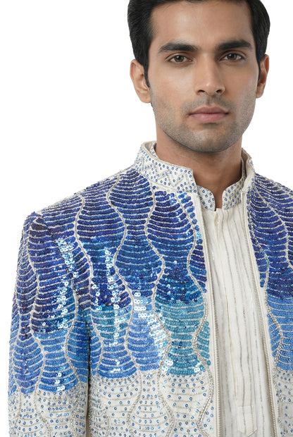Ivory & Cobalt Embellished Indo-Western Jacket Set