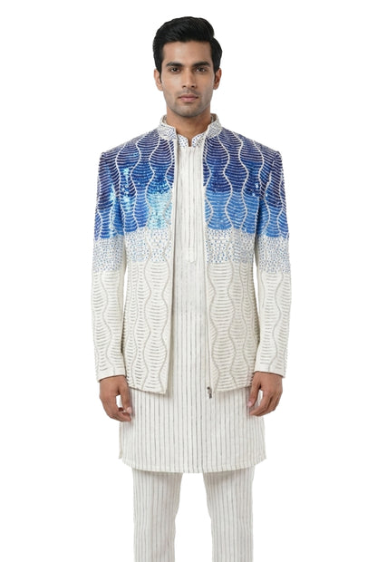 Ivory & Cobalt Embellished Indo-Western Jacket Set
