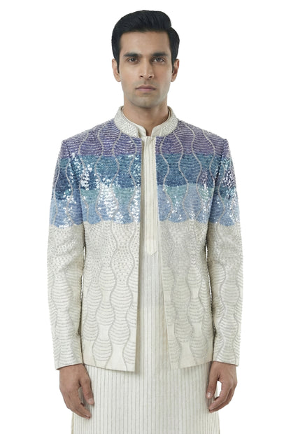 Ivory & Cobalt Embellished Indo-Western Jacket Set
