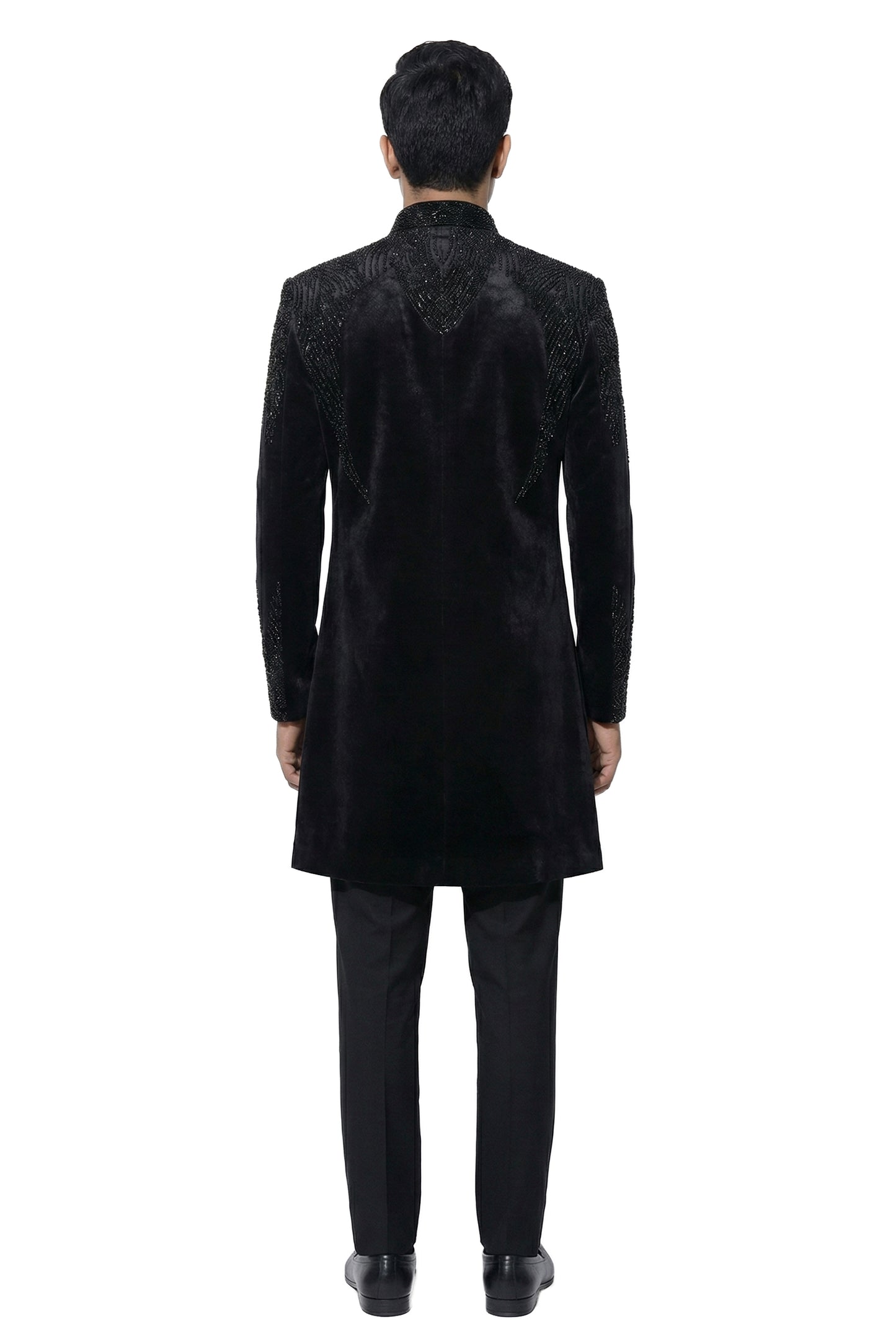 Black Embroidered Velvet Indo-Western