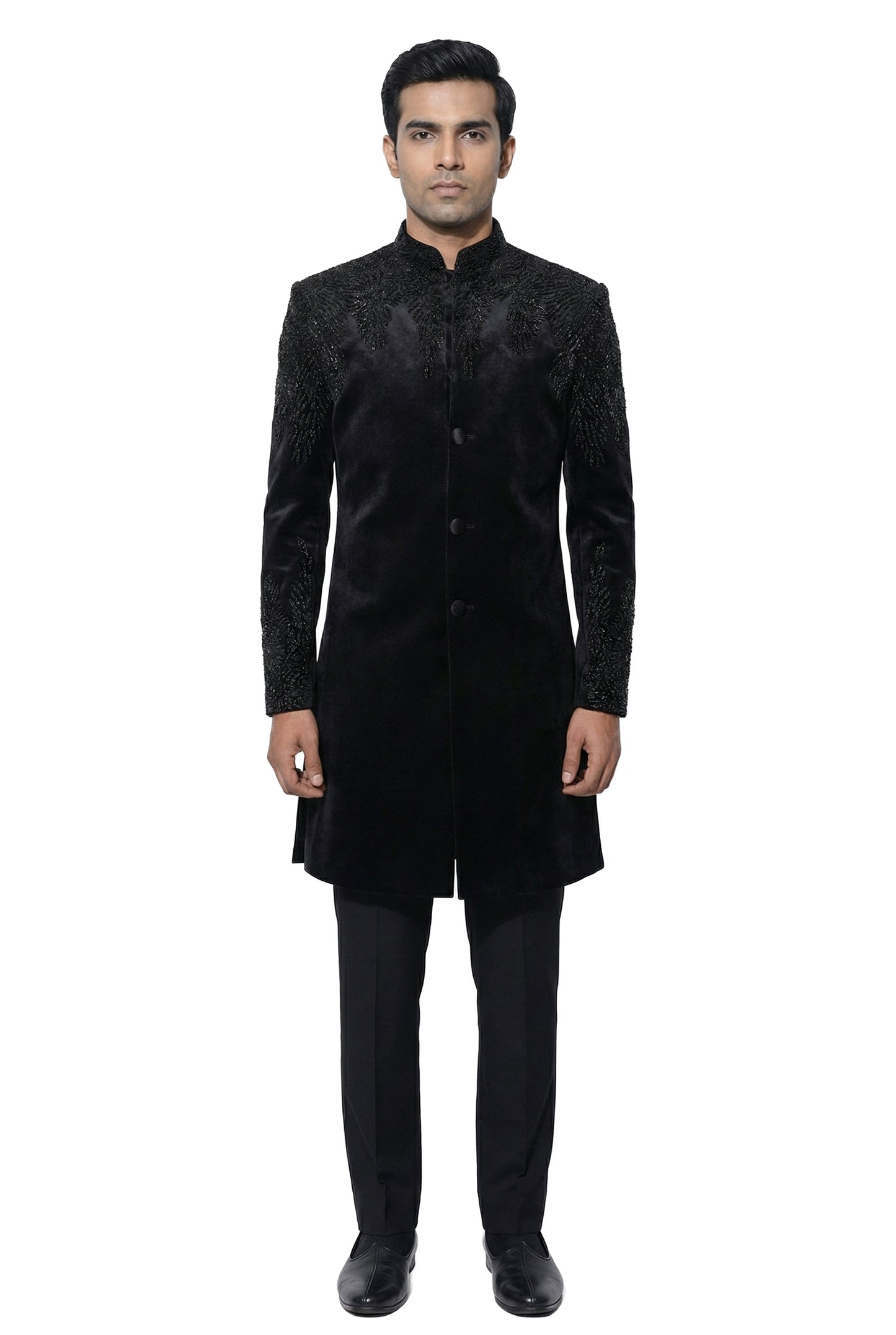 Black Embroidered Velvet Indo-Western