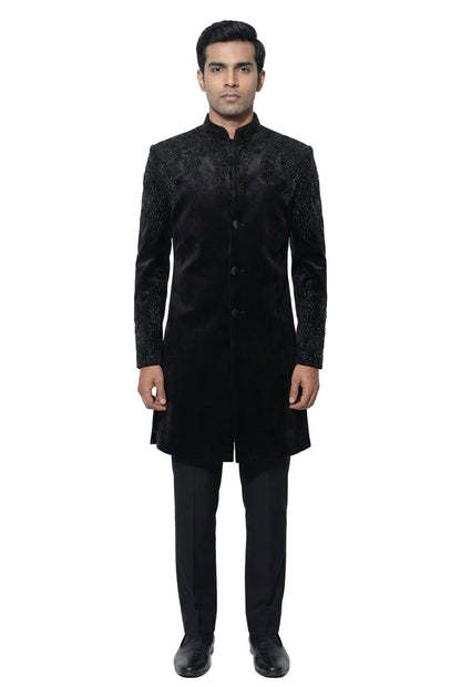 Black Embroidered Velvet Indo-Western