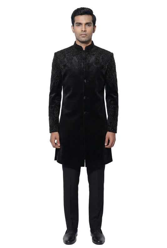 Black Embroidered Velvet Indo-Western