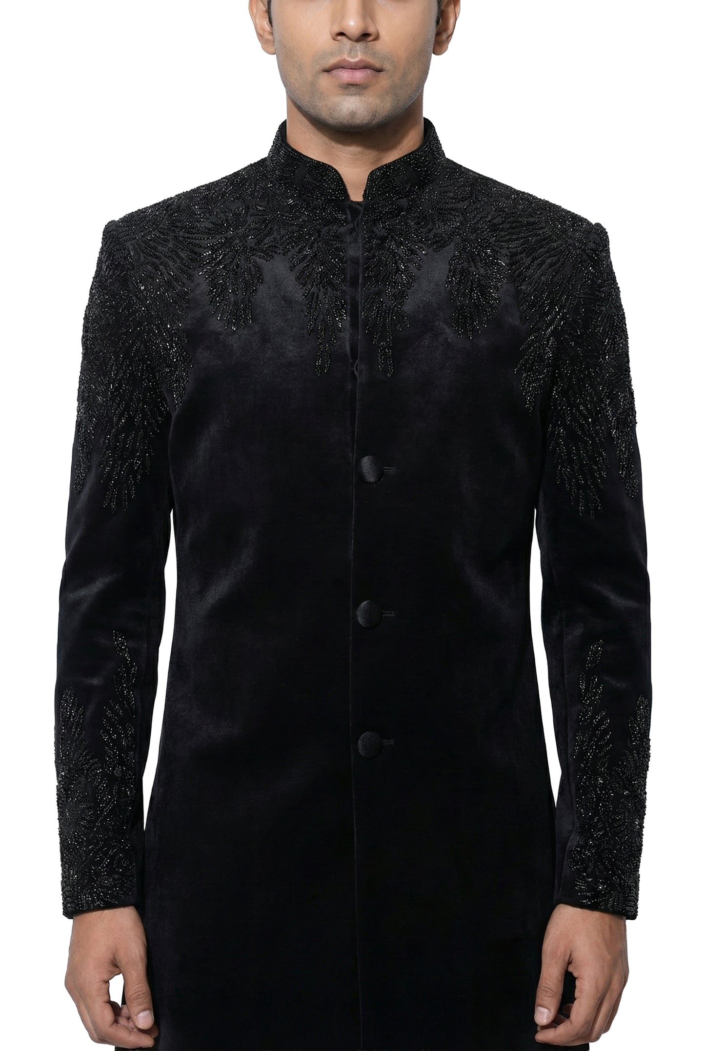 Black Embroidered Velvet Indo-Western
