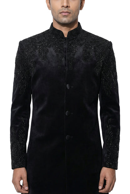 Black Embroidered Velvet Indo-Western