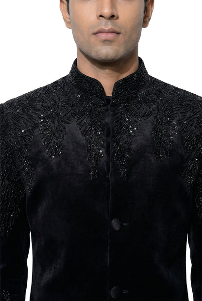 Black Embroidered Velvet Indo-Western