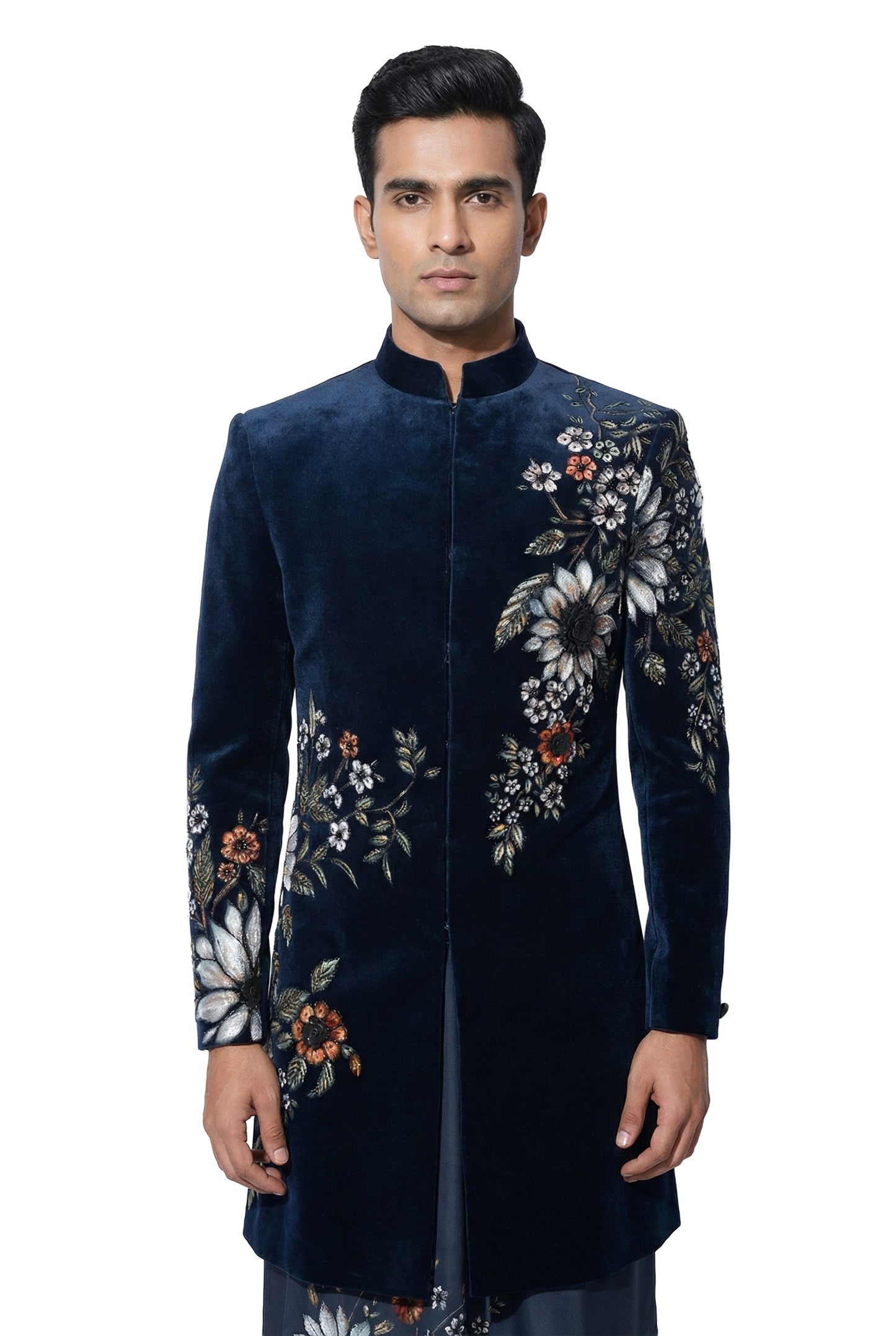 Midnight Blue Hand-Painted Indo-Western Jacket Set