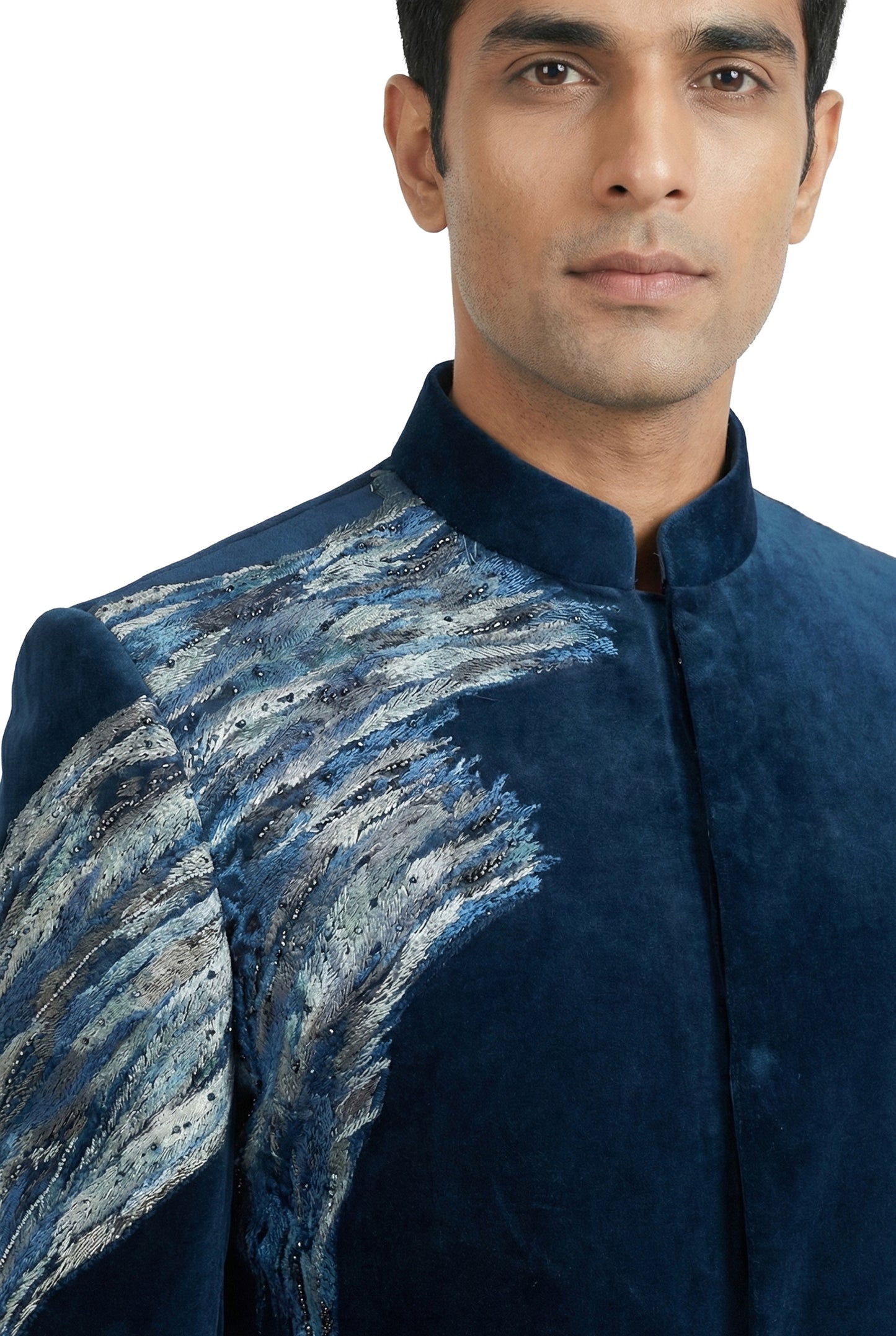 Midnight Blue Hand-Painted Indo-Western Jacket