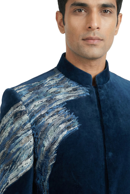 Midnight Blue Hand-Painted Indo-Western Jacket