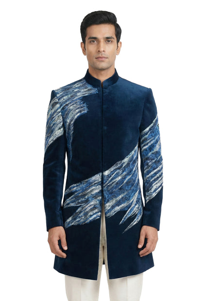 Midnight Blue Hand-Painted Indo-Western Jacket
