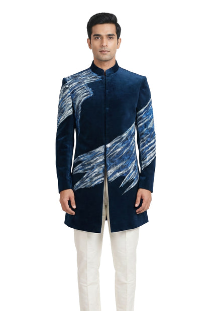 Midnight Blue Hand-Painted Indo-Western Jacket