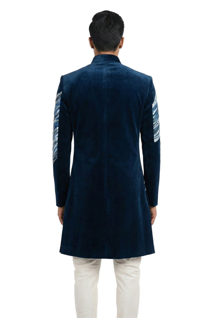 Midnight Blue Hand-Painted Indo-Western Jacket Set