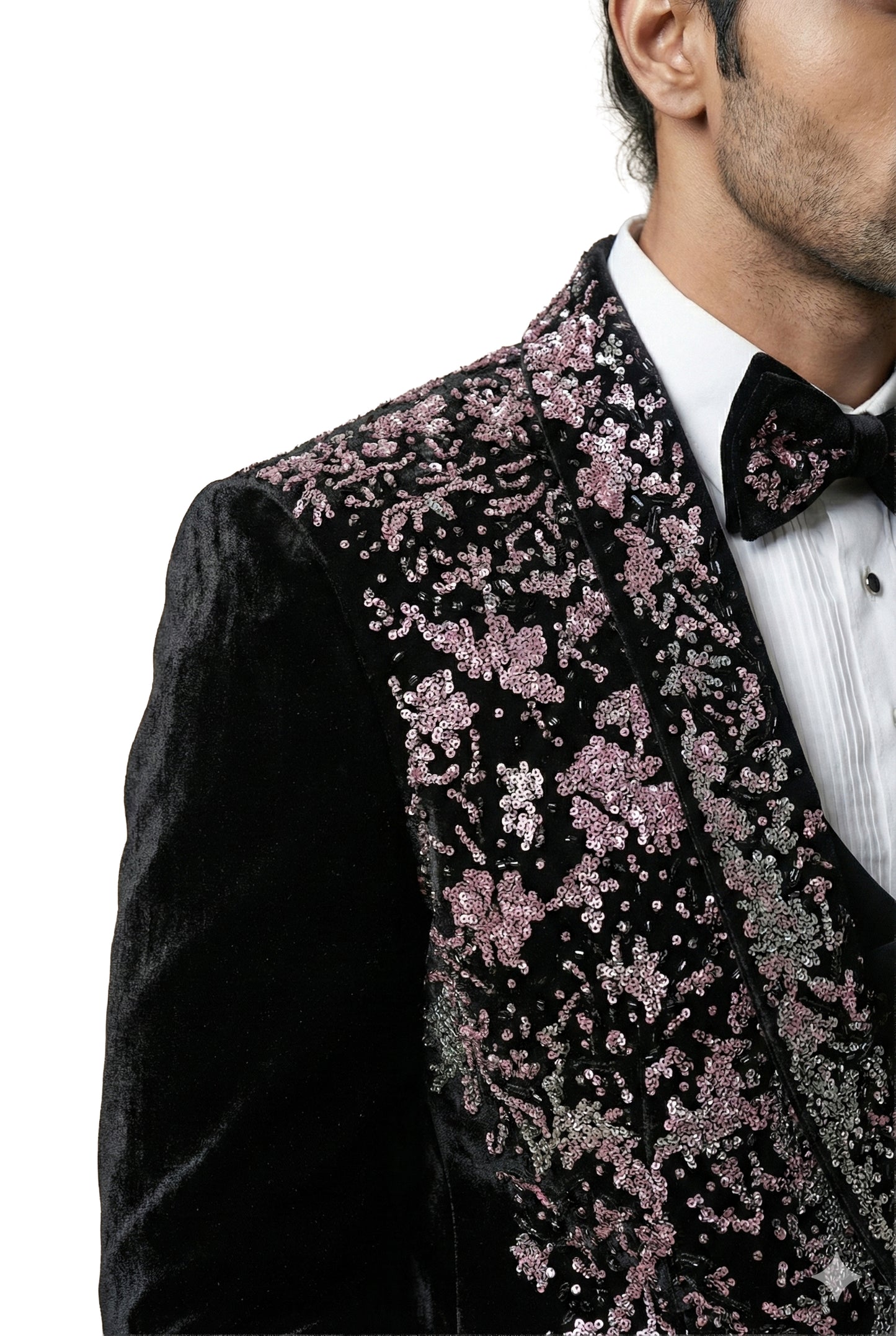 Black Abstract Embroidered Velvet Tuxedo Set