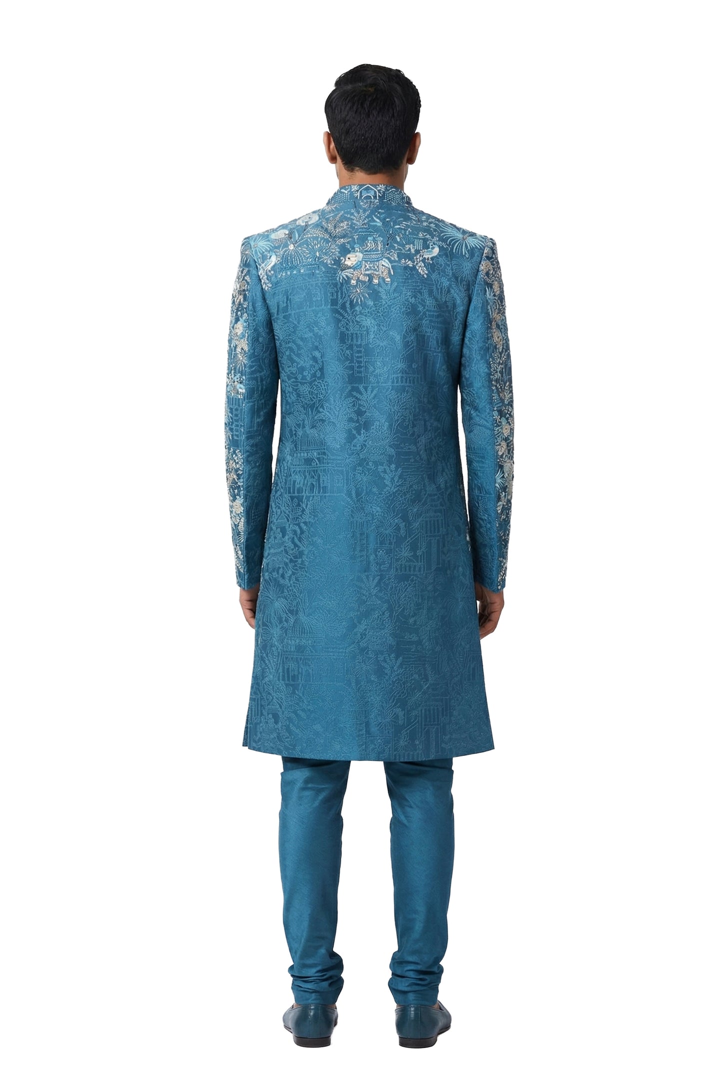 Teal Heritage Embroidered Jacket & Kurta Set