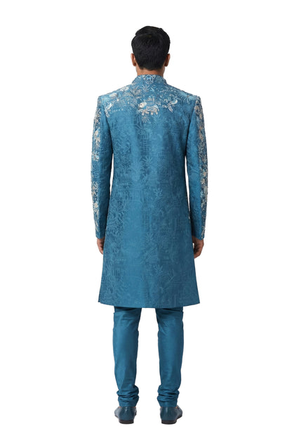 Teal Heritage Embroidered Jacket & Kurta Set
