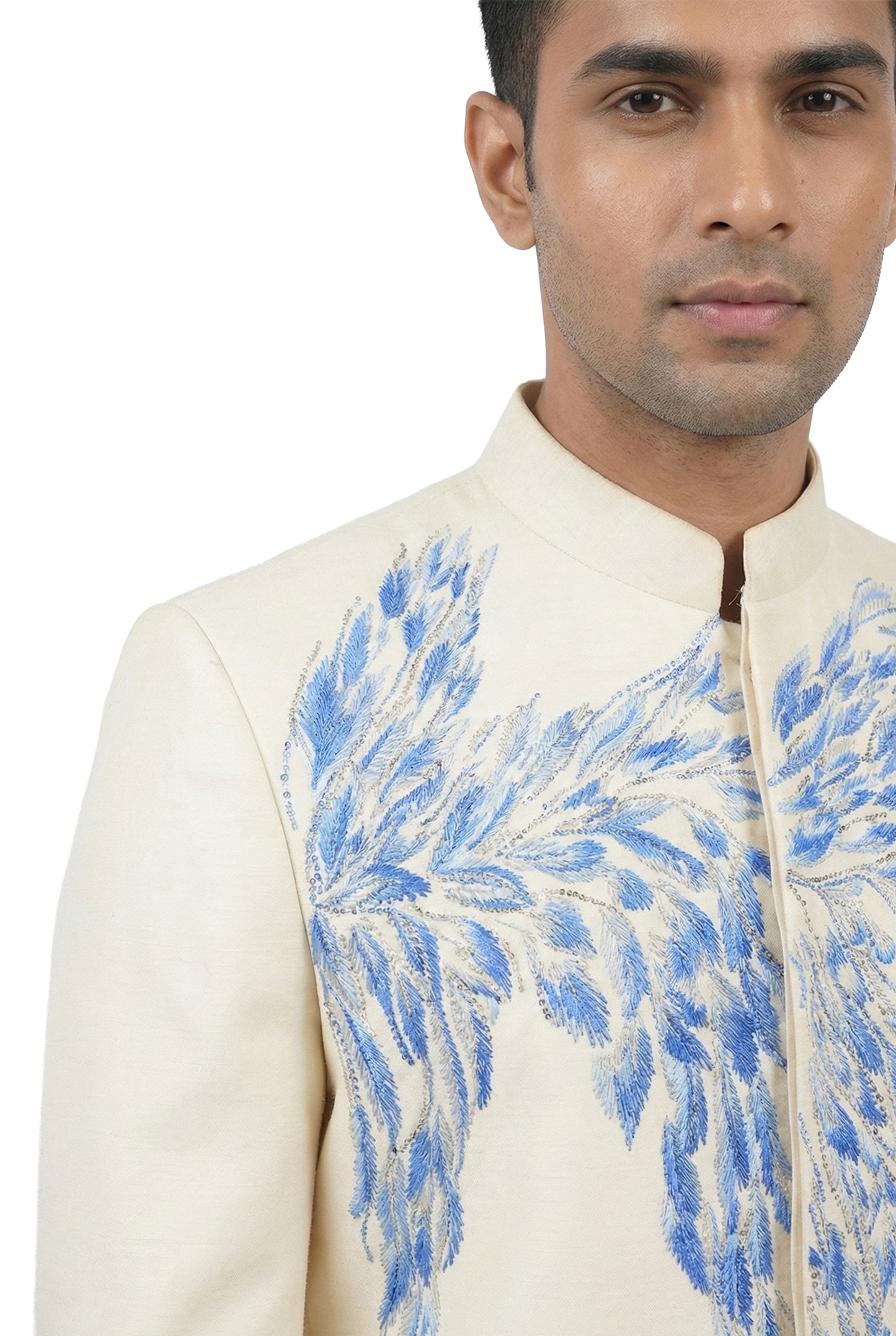 Ivory Hand-Painted Feather Indo-Western Jacket