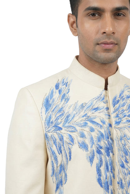 Ivory Hand-Painted Feather Indo-Western Jacket
