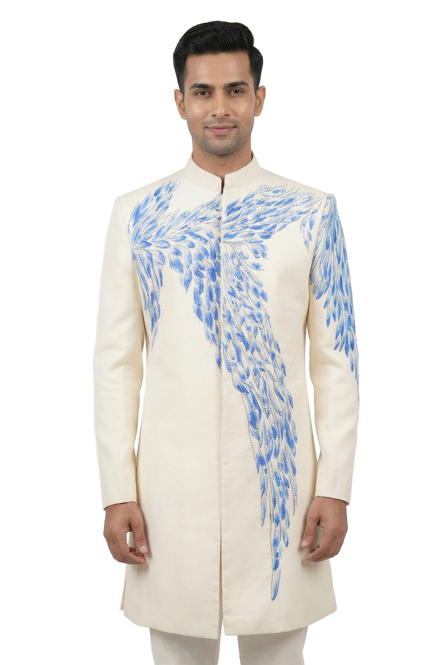 Ivory Hand-Painted Feather Indo-Western Jacket