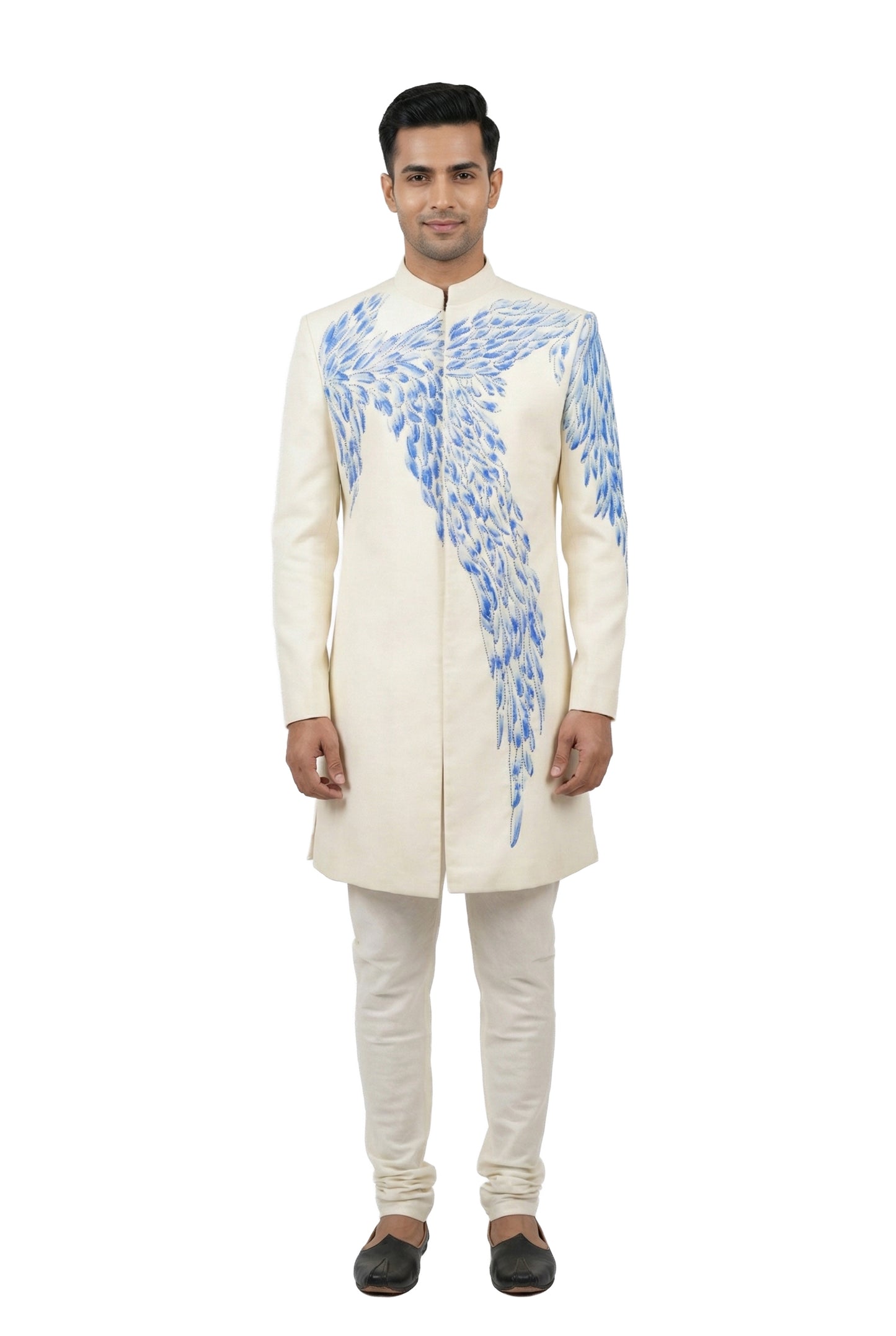 Ivory Hand-Painted Feather Indo-Western Jacket
