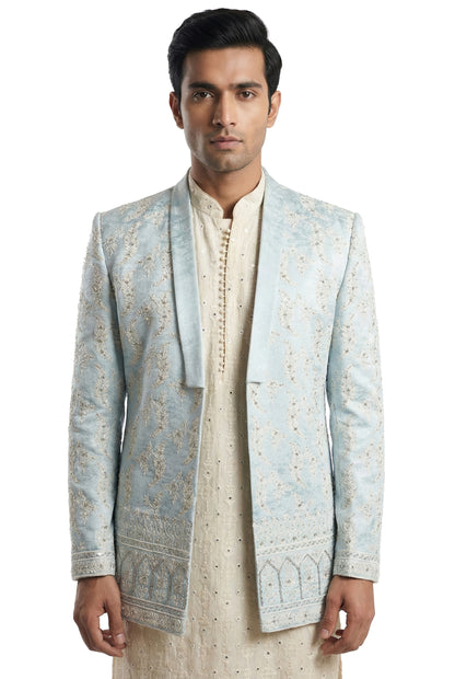 Powder Blue Embroidered Open-Style Jacket Set