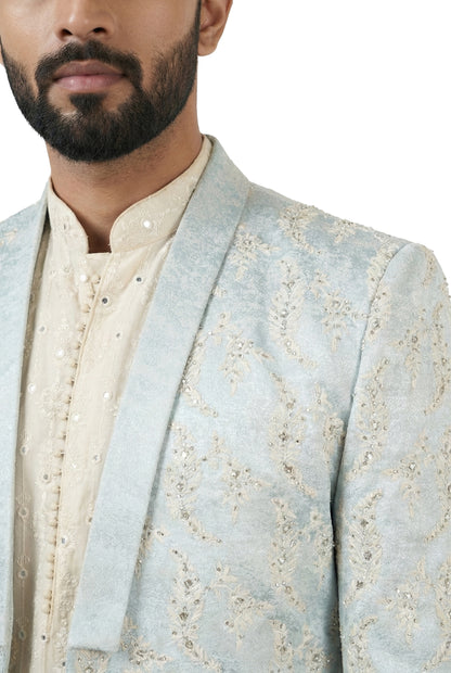 Powder Blue Embroidered Open-Style Jacket Set